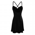 Girls Cute A-Line Solid Sleeveless Spaghetti Strap Empire O Neck Spring Black Color Above Knee Draped Mini Dress For Women