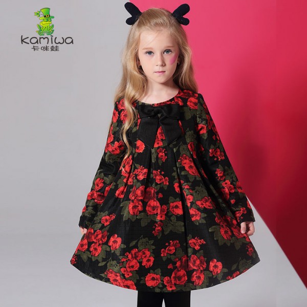 Girls Dresses KAMIWA 2018 Baby  Autumn Floral Printing Bowknot Toddler Long sleeve Teenage Children's Clothing Kids Clothes