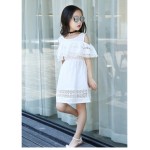 Girls Off Shoulder Dress 2017 Summer Style Lace Dress with Sleeves Teenage Girls Fashion Cotton Hollow Out Dress Girls Clothes