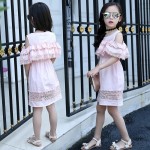 Girls Off Shoulder Dress 2017 Summer Style Lace Dress with Sleeves Teenage Girls Fashion Cotton Hollow Out Dress Girls Clothes