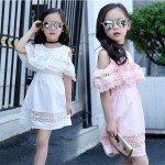 Girls Off Shoulder Dress 2017 Summer Style Lace Dress with Sleeves Teenage Girls Fashion Cotton Hollow Out Dress Girls Clothes