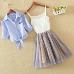 Girls Summer Dress New Arrival All-match Organza Princess Dresses Shirt+Sundress Two Piece Set Female 2016 Fashion