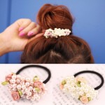 Girls hair accessories rustic small fresh flower beaded pearl headband rubber band tousheng elastic hair bands