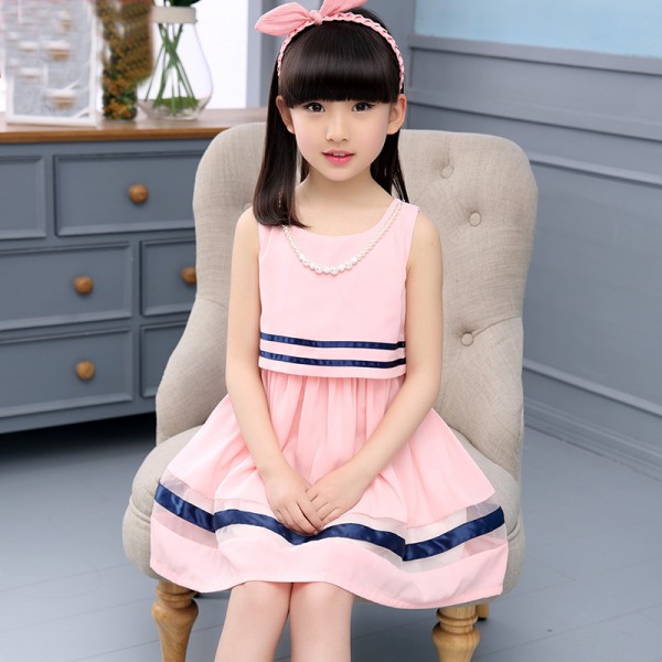 Girls summer dress 2016 new children's clothing summer style kids pink chiffon dresses big girl thin princess dress 6-14 years