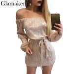 Glamaker Sexy off shoulder summer dress Women slash neck wrap short dress Elegant black dresses prom evening party vestidos