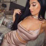 Glamaker Summer elegant asymmetrical short dress women Sexy crop top satin dress two-piece suit Fitness party dress vestidos