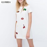 Glorria Girls Women Print Short Sleeve Super Mini Dresses Summer Style Casual Fashion O-Neck Straight White Stretch Dress