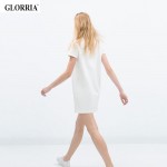 Glorria Girls Women Print Short Sleeve Super Mini Dresses Summer Style Casual Fashion O-Neck Straight White Stretch Dress