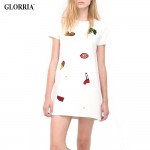 Glorria Girls Women Print Short Sleeve Super Mini Dresses Summer Style Casual Fashion O-Neck Straight White Stretch Dress