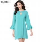 Glorria Women Elegant Straight Short Dress Ukraine 2017 Summer Petal Sleeve Clothing Casual Fashion Beach Office Green Vestidos