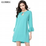 Glorria Women Elegant Straight Short Dress Ukraine 2017 Summer Petal Sleeve Clothing Casual Fashion Beach Office Green Vestidos