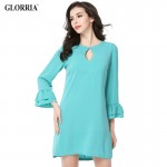 Glorria Women Elegant Straight Short Dress Ukraine 2017 Summer Petal Sleeve Clothing Casual Fashion Beach Office Green Vestidos