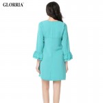 Glorria Women Elegant Straight Short Dress Ukraine 2017 Summer Petal Sleeve Clothing Casual Fashion Beach Office Green Vestidos