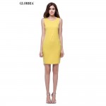 Glorria Women Lady Summer Elegant Casual Fashion Work Business Party Dresses O-Neck Sleeveless Sheath Pencil Fitted Yellow Dress