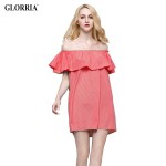 Glorria Women Loose Design White Blue Striped Off the Shoulder Ruffled Mini Dress Casual Fashion Sexy Dresses