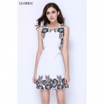 Glorria Women Print Tunic White Dress 2017 Summer Sundress Ladies Elegant Office Wear Work Party Mini Dresses Clothing Vestidos