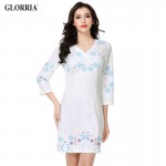 Glorria Women Tunic Print White Dress 2017 Summer Dresses Lady Elegant Casual Fashion Sweet Cloth Office Party Vestido De Festa