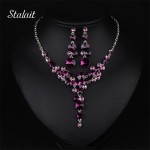 Good Women Bridal Dress Accessories Luxury Purple Flower Crystal Rhinestone Statement Collar Choker Necklace Earring JewelrySets