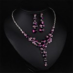 Good Women Bridal Dress Accessories Luxury Purple Flower Crystal Rhinestone Statement Collar Choker Necklace Earring JewelrySets