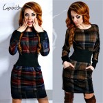 Goodbuy 2016 New Arrival Plaid Women's Dress Printed O-neck Long Sleeve Dress Office Casual Women Winter Dress Vestido De Festa