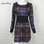 Goodbuy 2016 New Arrival Plaid Women's Dress Printed O-neck Long Sleeve Dress Office Casual Women Winter Dress Vestido De Festa