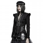 Gothic Fashion Autumn Military Uniform Coat Women Sexy Female Plate Buckles Velvet Punk Ladies Jacket Cosplay Stage Coustme