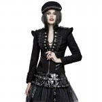 Gothic Fashion Autumn Military Uniform Coat Women Sexy Female Plate Buckles Velvet Punk Ladies Jacket Cosplay Stage Coustme