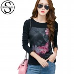 Graphic Tees Women Clothes 2017 Casual Print T-Shirt Korean Long Sleeve Tshirt Cotton Plus Size Womens Clothing Vetement Femme