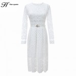 H Han Queen Sale Slim Sexy Hollow out Party Dresses Vintage Robe Spring Summer Fashion Vestidos Long Sleeved Women Lace Dress