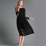 H Han Queen Sale Slim Sexy Hollow out Party Dresses Vintage Robe Spring Summer Fashion Vestidos Long Sleeved Women Lace Dress