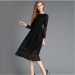 H Han Queen Sale Slim Sexy Hollow out Party Dresses Vintage Robe Spring Summer Fashion Vestidos Long Sleeved Women Lace Dress