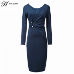 H Han Queen Spring Autumn Women Business Dress V-neck Sexy Split OL Office Work Tunic Bodycon Sheath Casual Pencil Dresses