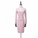 H Han Queen vintage Spring Fashion Sexy Formal Bodycon Dress Long Sleeve V-Neck Pencil Dresses Office Wear Women Work Clothes