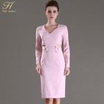 H Han Queen vintage Spring Fashion Sexy Formal Bodycon Dress Long Sleeve V-Neck Pencil Dresses Office Wear Women Work Clothes