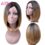 HANNE Black To Light Grey Ombre Color Skin Top Short Haircut Straight Heat Resistant Synthetic Women Cosplay Or Party Bob Wigs