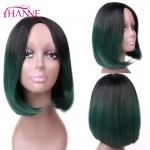 HANNE Black To Light Grey Ombre Color Skin Top Short Haircut Straight Heat Resistant Synthetic Women Cosplay Or Party Bob Wigs