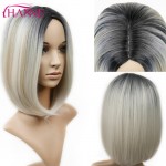 HANNE Black To Light Grey Ombre Color Skin Top Short Haircut Straight Heat Resistant Synthetic Women Cosplay Or Party Bob Wigs