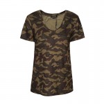 HAOYIHUI New Summer Fashion Women T-shirts Slim Short Sleeves Camo Printed Tee Loose Army Green V Neck Camber Bottom Vogue Tops