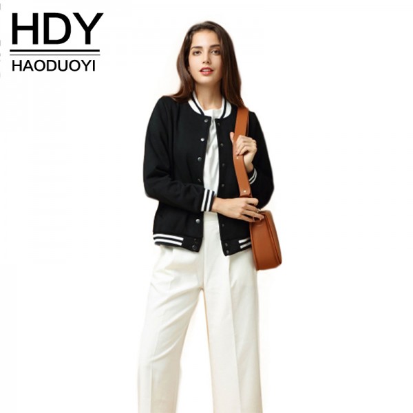 HDY Haoduoyi 2016 Autumn Fashion Women 3 Colors Velvet Bomber Jackets Long Sleeve O- neck Buttons Down Bomber Jacket