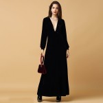 HDY Haoduoyi 2016 Autumn Fashion Women Black Velvet Long Sleeved Maxi Dress Vestidos Plunge Neck Party Dress 