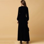 HDY Haoduoyi 2016 Autumn Fashion Women Black Velvet Long Sleeved Maxi Dress Vestidos Plunge Neck Party Dress 