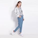 HDY Haoduoyi 2017 Autumn Fashion Women O-Neck Long Sleeve Basic Outwear Coat Casual Zipper Fly Slim Bomber Jacket