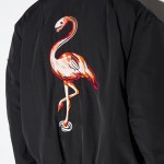 HDY Haoduoyi 2017 Autumn Fashion Women Solid Black Flamingos Embroidery Back Outwear Coats Zipper Long Sleeve Bomber Jackets