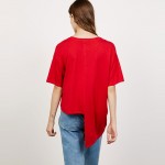 HDY Haoduoyi Asymmetrical Basic Tops Women Short Sleeve Female Letter Print Pullover Tops Street Loose O-neck Red Casual T-shirt