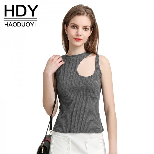 HDY Haoduoyi Asymmetrical Hollow Out Sexy Tops Bustier Straps Tank Elegant Slim Party Club Sleeveless 90's Casual Tops