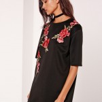 HDY Haoduoyi Fashion Black Women Mini Dress Half Sleeve Crew Neck High Waist Straight Dress Women Embroidery Loose Casual Dress