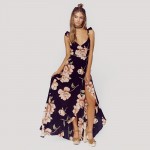 HDY Haoduoyi Fashion Floral Print Dress Women Backless Split Maxi Dress Deep V-neck Sexy Party Dress Casual Bohemian Dresses