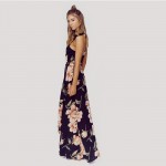 HDY Haoduoyi Fashion Floral Print Dress Women Backless Split Maxi Dress Deep V-neck Sexy Party Dress Casual Bohemian Dresses