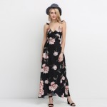 HDY Haoduoyi Fashion Floral Print Dress Women Backless Split Maxi Dress Deep V-neck Sexy Party Dress Casual Bohemian Dresses