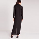 HDY Haoduoyi Solid Black Long Sleeve Women Maxi Dress Sexy Polo Neck Single Breasted Vestidos Casual Loose Shirt Dresses